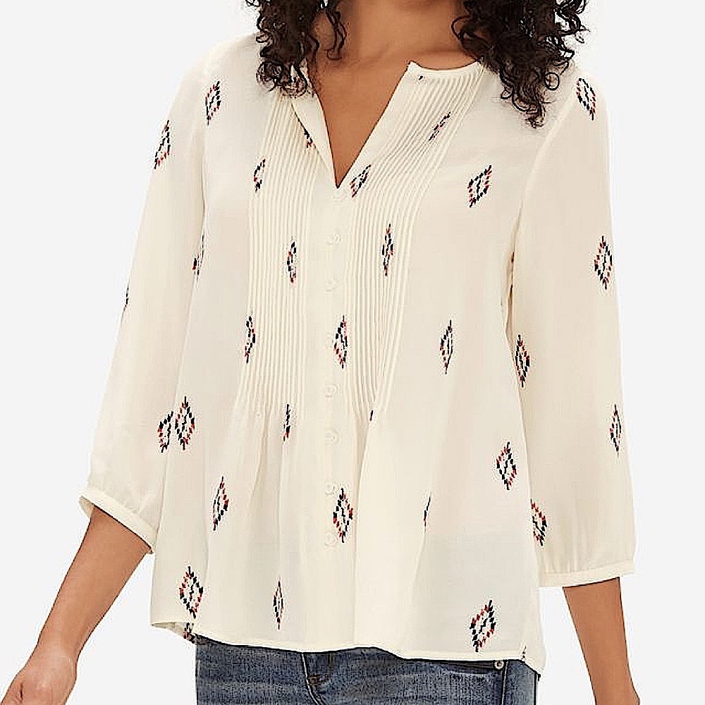 The Limited Diamond Aztec Pleated Button Down Blouse | Size: S - Picture 2 of 10